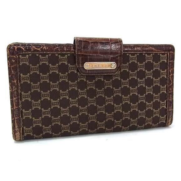 70. Celine Brown Macadam Gold Rhodium Wallet - Picture 1 of 6